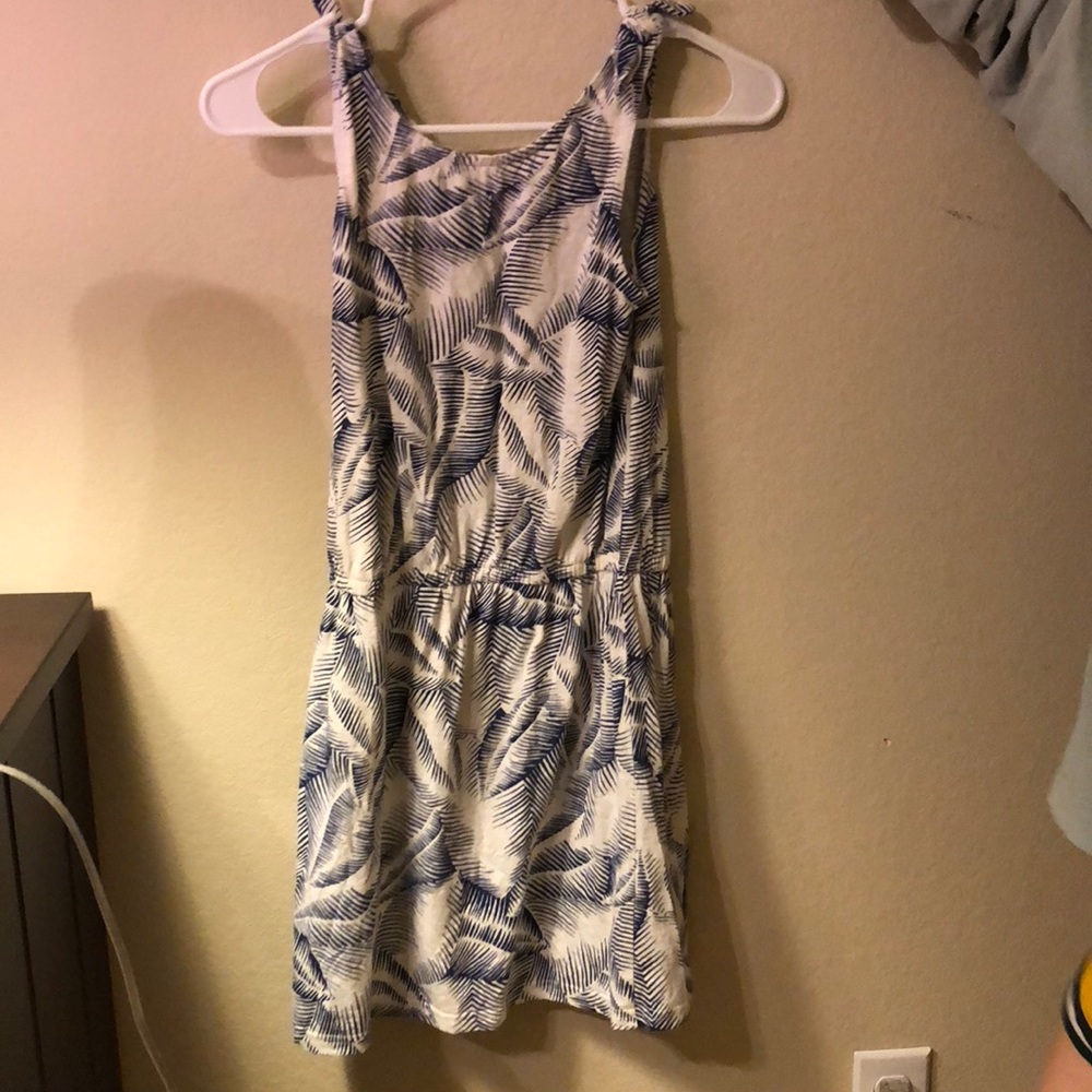 A white dress with navy blue leaves from gap kids